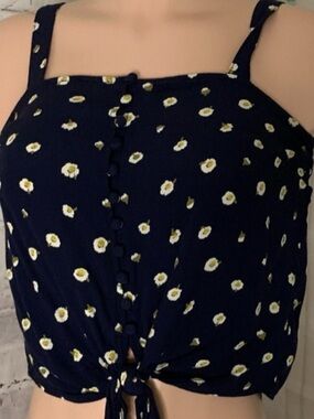 Madewell Navy Daisy floral Tie-Front Cami